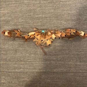 Vintage Feather & Leather tie headband